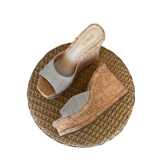 Schutz Women's Crystal Embellishments Open Toe Wedge Heels Sandal Size 11B - Picture 2 of 8